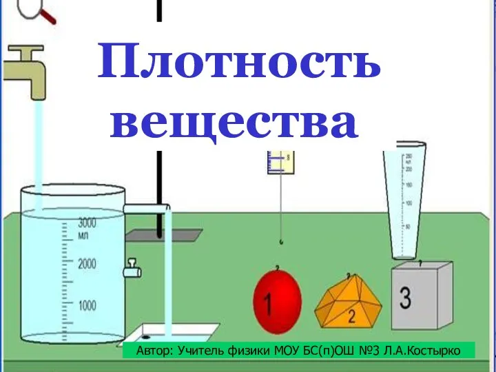 Автор: Учитель физики МОУ БС(п)ОШ №3 Л.А.Костырко Плотность вещества