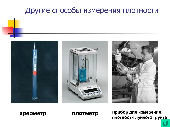 Другие способы измерения плотности ареометр плотметр Прибор для измерения плотности лунного грунта