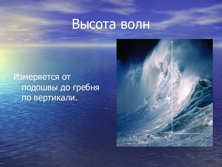 Высота волн Измеряется от подошвы до гребня по вертикали.