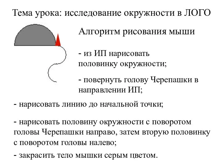 - нарисовать линию до начальной точки; - из ИП нарисовать половинку