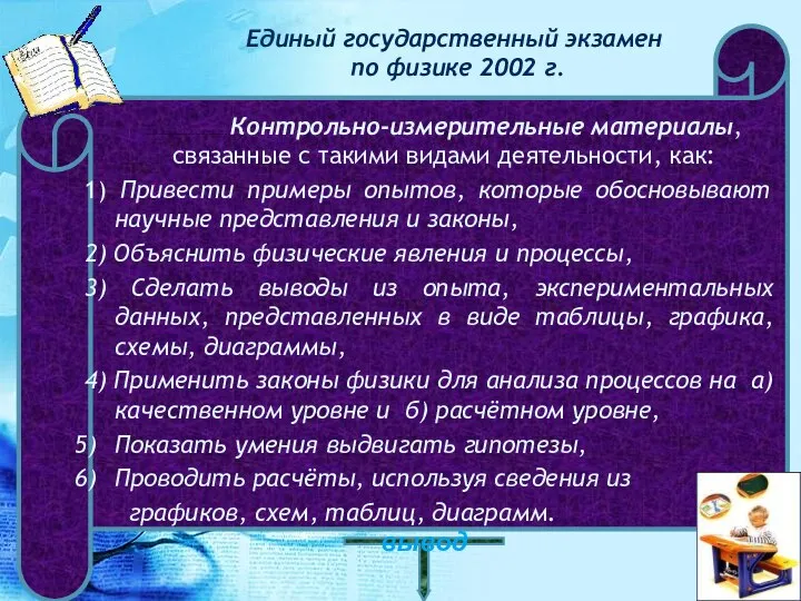 Единый государственный экзамен по физике 2002 г. контрольно-измерительные материалы, связанные с