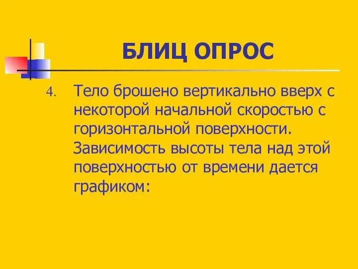 БЛИЦ ОПРОС Тело брошено вертикально вверх с некоторой начальной скоростью с