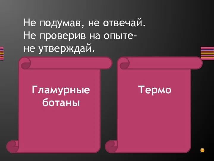 Не подумав, не отвечай. Не проверив на опыте- не утверждай. Гламурные ботаны Термо