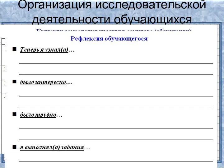 Организация исследовательской деятельности обучающихся Представлена в виде проекта, Сопровождается «Критериями мотивации и оценивания обучающихся»: