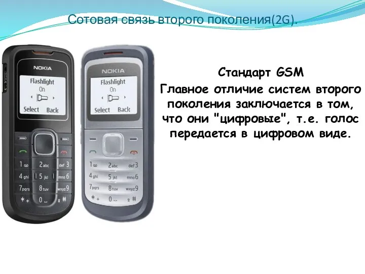 Сотовая связь второго поколения(2G). Стандарт GSM Главное отличие систем второго поколения