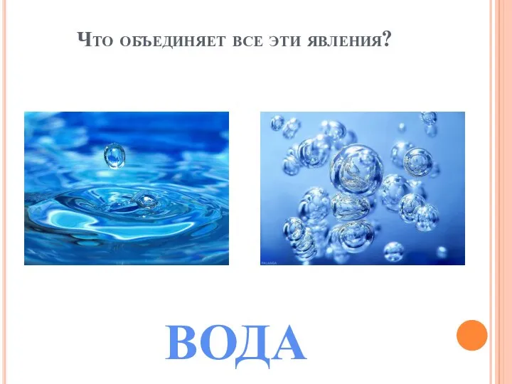 Что объединяет все эти явления? ВОДА