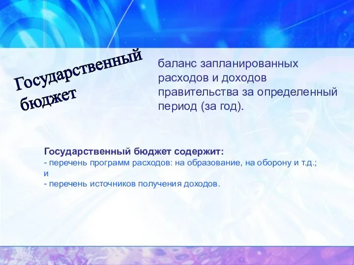 Государственный бюджет баланс запланированных расходов и доходов правительства за определенный период