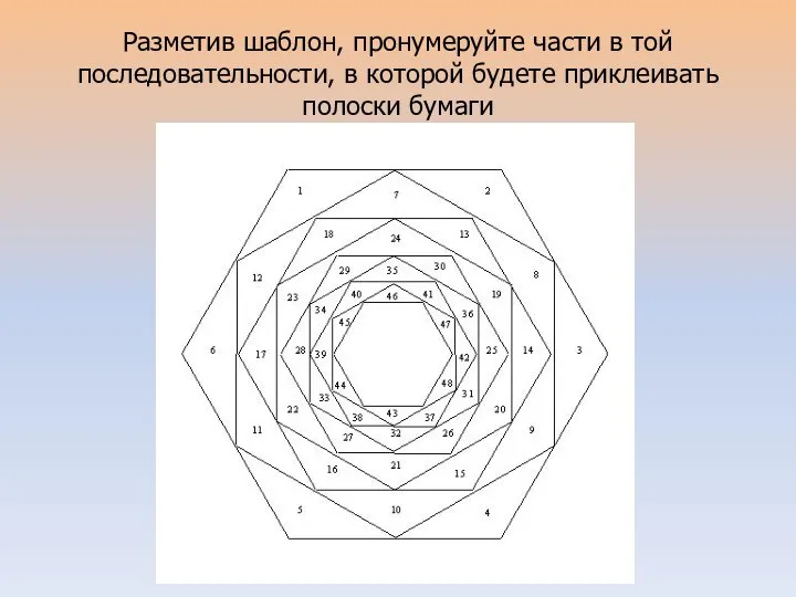 Разметив шаблон, пронумеруйте части в той последовательности, в которой будете приклеивать полоски бумаги