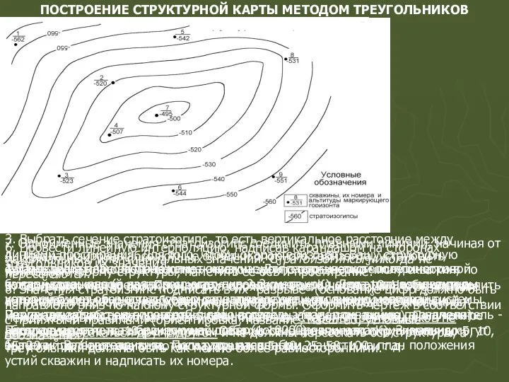 ПОСТРОЕНИЕ СТРУКТУРНОЙ КАРТЫ МЕТОДОМ ТРЕУГОЛЬНИКОВ 1.Нанести на план расположение скважин. Для