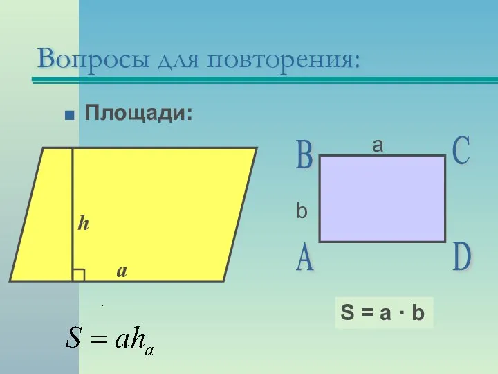 Площади: А В С D а b S = a ·