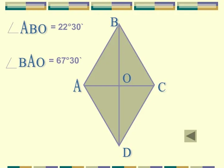 А В С D А В = 22°30` О О В А О = 67°30`