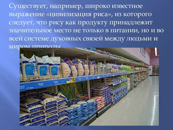 Существует, например, широко известное выражение «цивилизация риса», из которого следует, что