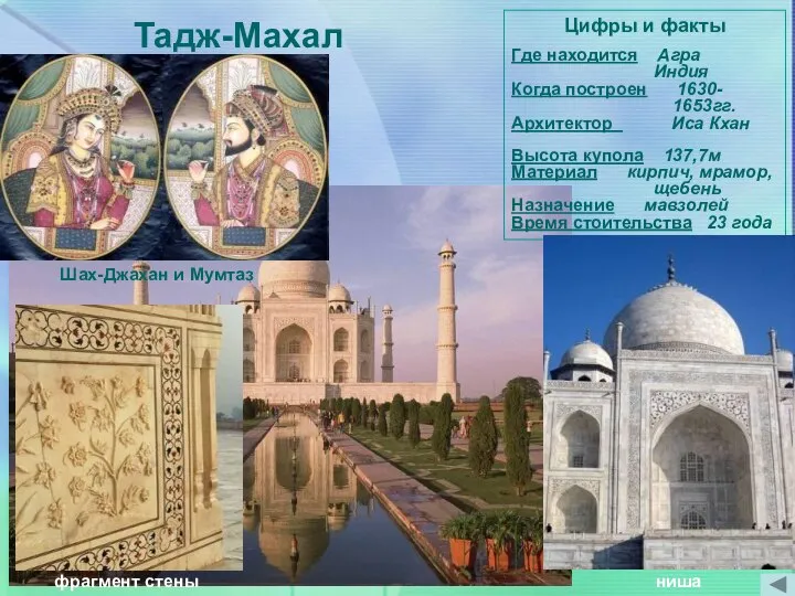 Тадж-Махал Цифры и факты Где находится Агра Индия Когда построен 1630-