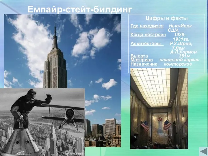 Емпайр-стейт-билдинг Цифры и факты Где находится Нью-Йорк США Когда построен 1929-