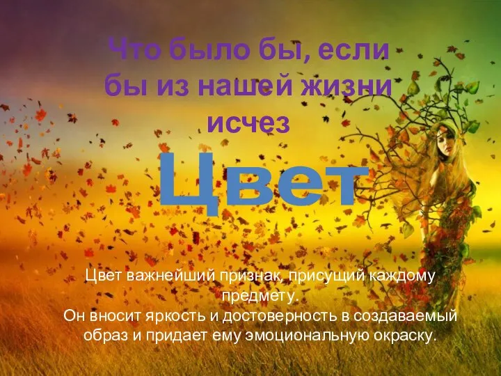 Цвет важнейший признак, присущий каждому предмету. Он вносит яркость и достоверность