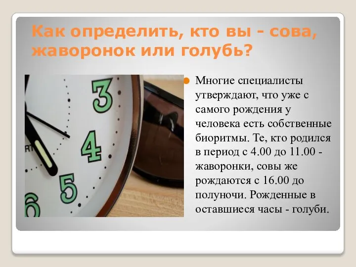 Как определить, кто вы - сова, жаворонок или голубь? Многие специалисты