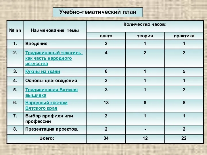 Учебно-тематический план