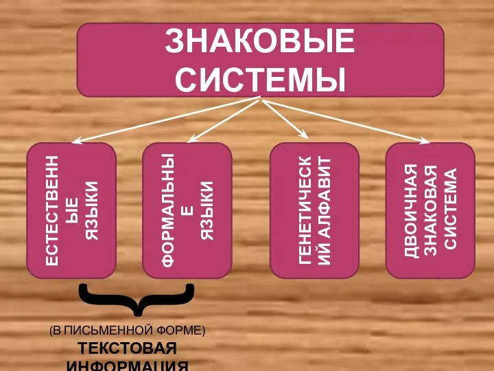 ЗНАКОВЫЕ СИСТЕМЫ ЕСТЕСТВЕННЫЕ ЯЗЫКИ ФОРМАЛЬНЫЕ ЯЗЫКИ ГЕНЕТИЧЕСКИЙ АЛФАВИТ ДВОИЧНАЯ ЗНАКОВАЯ СИСТЕМА