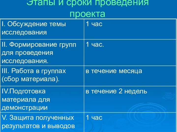 Этапы и сроки проведения проекта