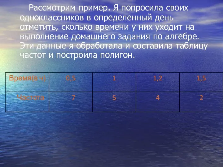 Рассмотрим пример. Я попросила своих одноклассников в определенный день отметить, сколько