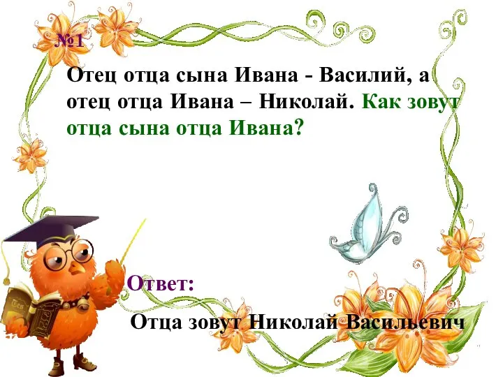 Отец отца сына Ивана - Василий, а отец отца Ивана –