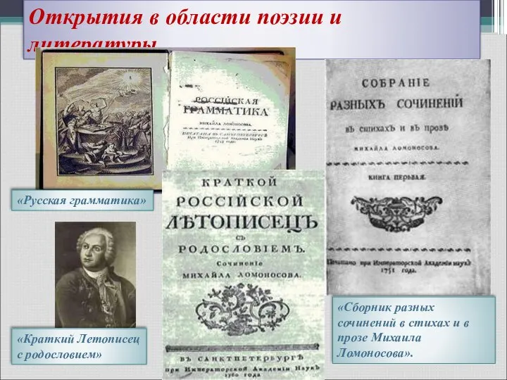 Открытия в области поэзии и литературы «Сборник разных сочинений в стихах