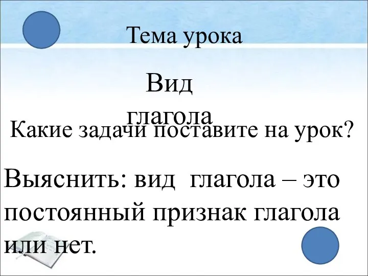 Тема урока Вид глагола Какие задачи поставите на урок? Выяснить: вид