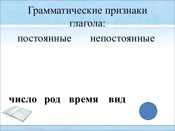 Грамматические признаки глагола: постоянные непостоянные число вид род время