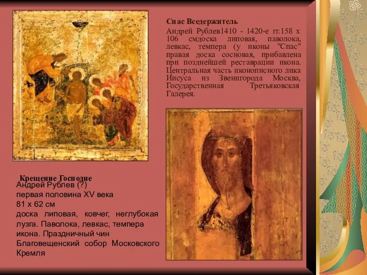 Спас Вседержитель Андрей Рублев1410 - 1420-е гг.158 x 106 смдоска липовая,