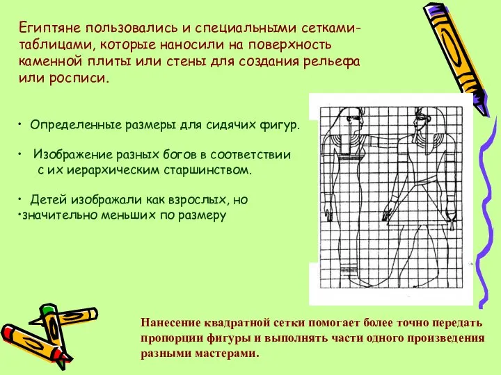 Египтяне пользовались и специальными сетками-таблицами, которые наносили на поверхность каменной плиты