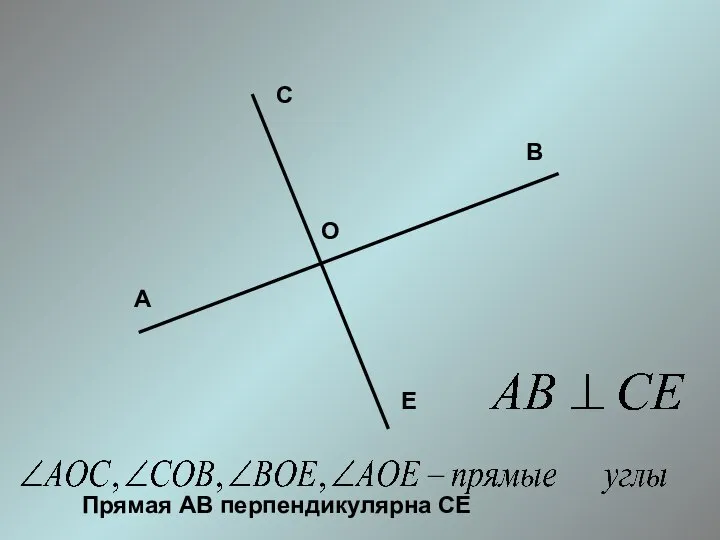 А В С Е О Прямая АВ перпендикулярна СЕ