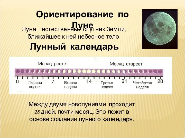 Ориентирование по Луне Луна – естественный спутник Земли, ближайшее к ней