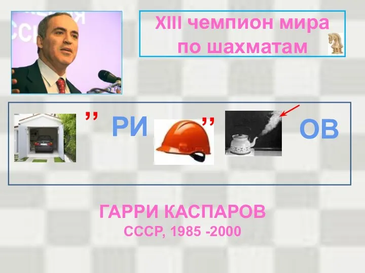 XIII чемпион мира по шахматам ,, РИ ,, ОВ ГАРРИ КАСПАРОВ СССР, 1985 -2000