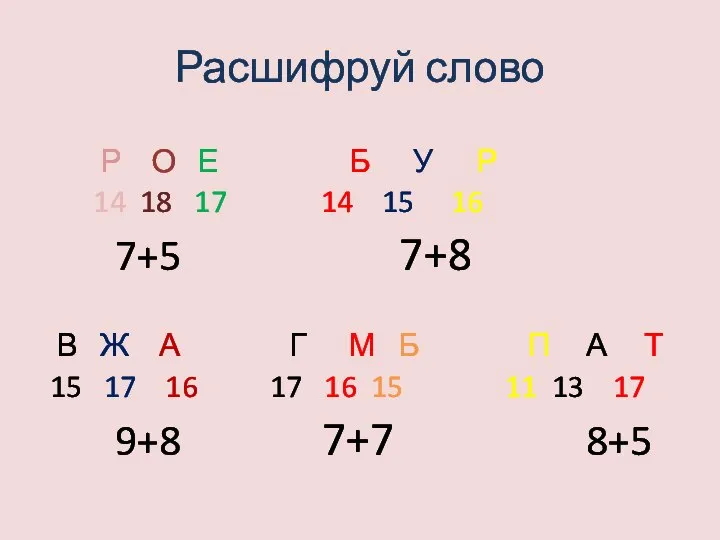 Расшифруй слово Р О Е Б У Р 14 18 17