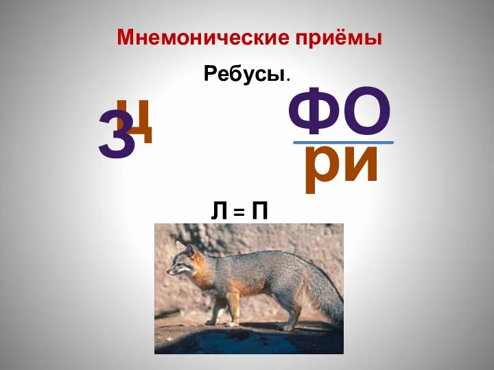 ц Мнемонические приёмы Ребусы. з фо ри Л = П