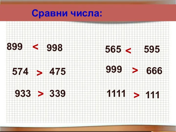 Сравни числа: > > > > 899 998 574 475 339