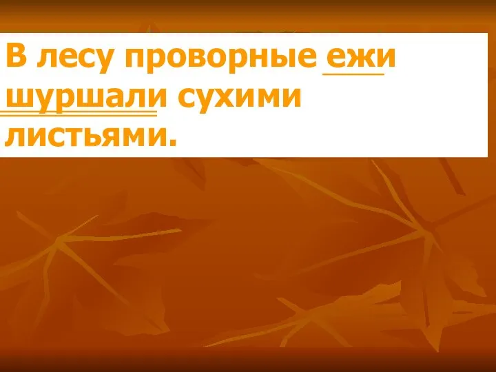 В лесу проворные ежи шуршали сухими листьями.