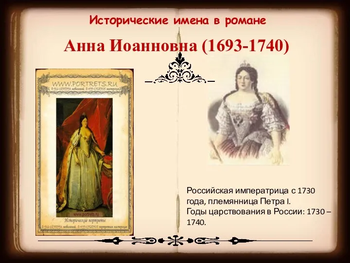 Исторические имена в романе Анна Иоанновна (1693-1740) Российская императрица с 1730