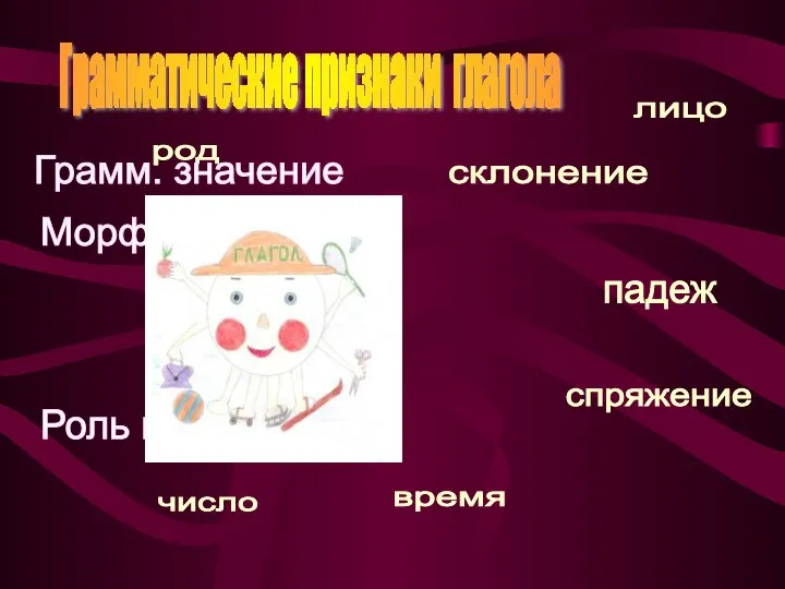 склонение спряжение время лицо число падеж род Грамматические признаки глагола Грамм.