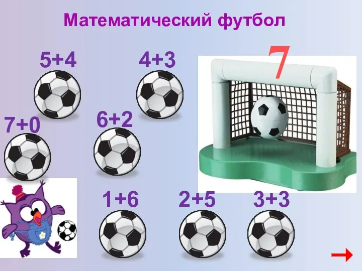 5+4 7 Математический футбол 4+3 7+0 2+5 1+6 6+2 3+3