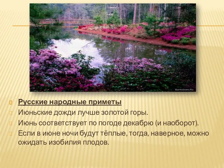 Русские народные приметы Июньские дожди лучше золотой горы. Июнь соответствует по