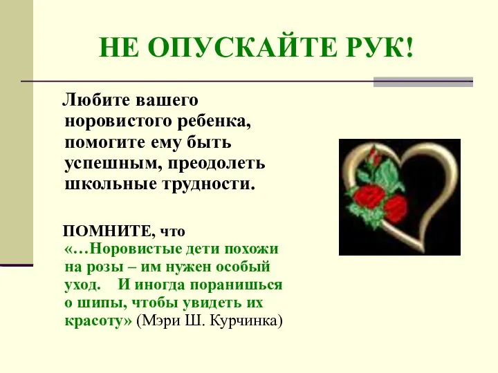 НЕ ОПУСКАЙТЕ РУК! Любите вашего норовистого ребенка, помогите ему быть успешным,