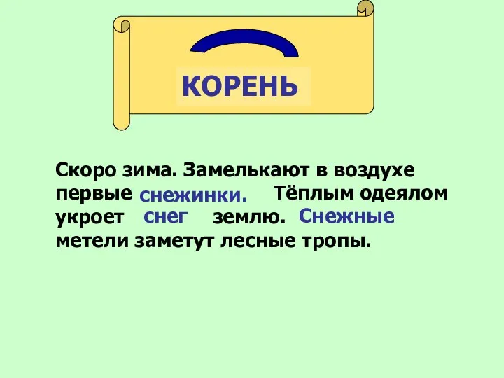 КОРЕНЬ Скоро зима. Замелькают в воздухе первые ------------ . Тёплым одеялом