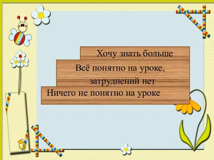 Ничего не понятно на уроке Всё понятно на уроке, затруднений нет Хочу знать больше