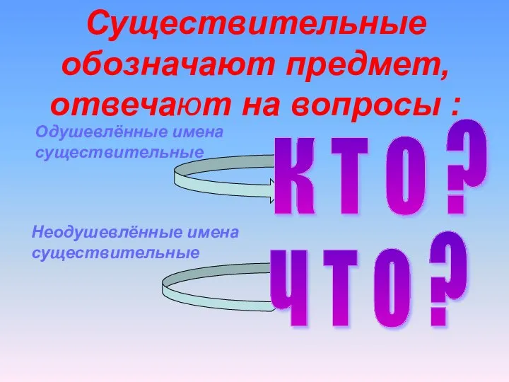 Существительные обозначают предмет, отвечают на вопросы : к т о ?