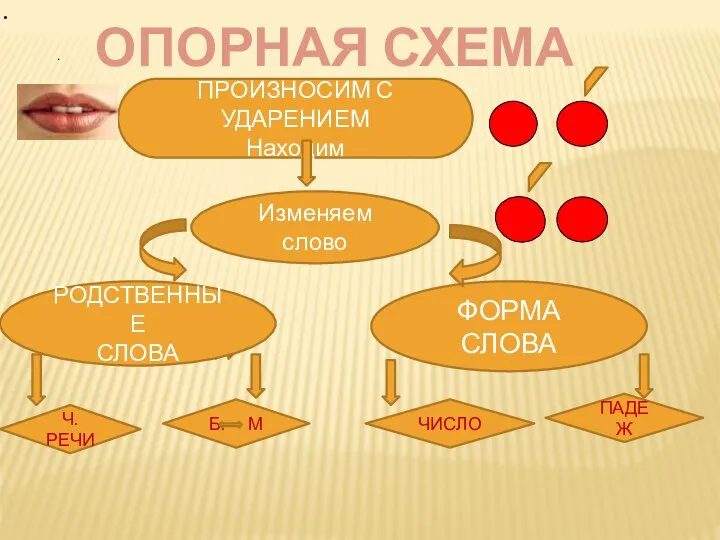 ОПОРНАЯ СХЕМА ПРОИЗНОСИМ С УДАРЕНИЕМ Находим . ФОРМА СЛОВА РОДСТВЕННЫЕ СЛОВА