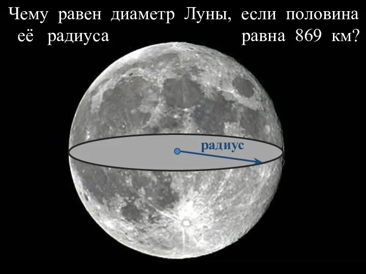 Чему равен диаметр Луны, если половина её радиуса равна 869 км? радиус