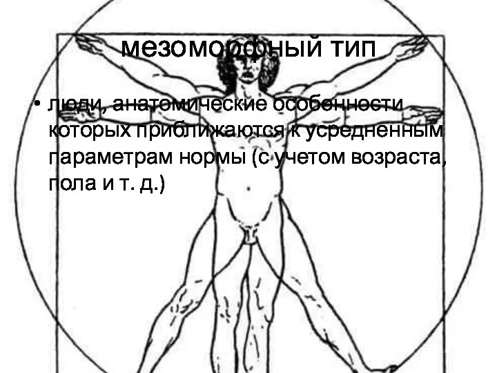 мезоморфный тип люди, анатомические особенности которых приближаются к усредненным параметрам нормы