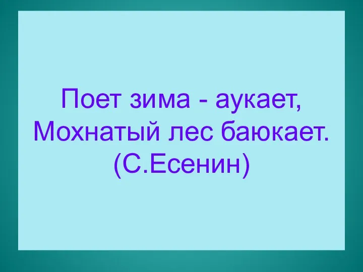 Поет зима - аукает, Мохнатый лес баюкает. (С.Есенин)