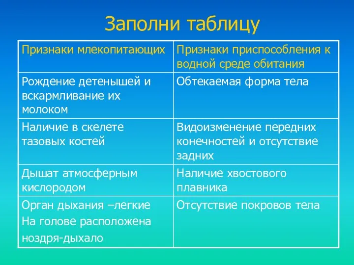 Заполни таблицу